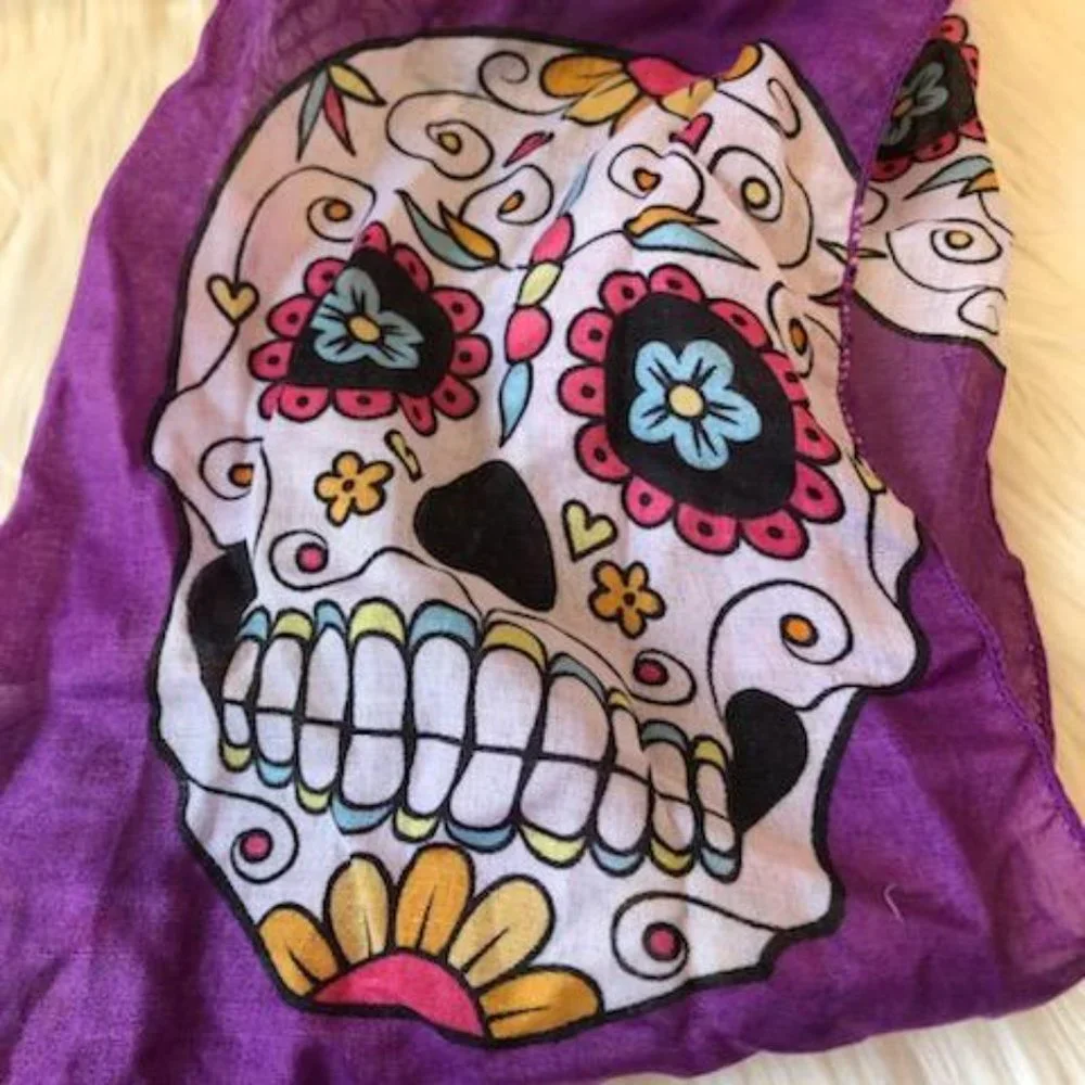 Lightweight Purple Sugar Skull Scarf